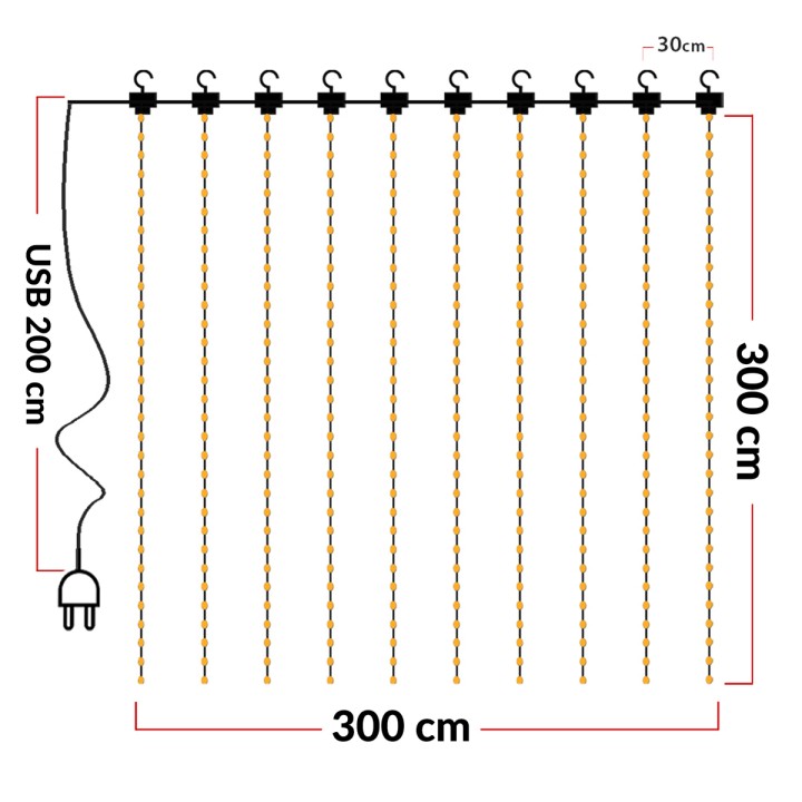 Girlanda LED Heckermann YS-0003 3x3m 300szt Ciepłe Białe Światło
