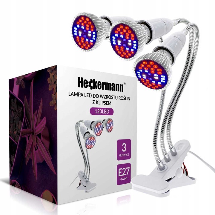 Lampa LED do uprawy Heckermann 3x10W 120LED 3 głowice
