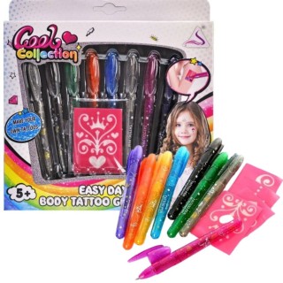 Zestaw Żelowych Długopisów Brokatowych do Zmywalnych Tatuaży