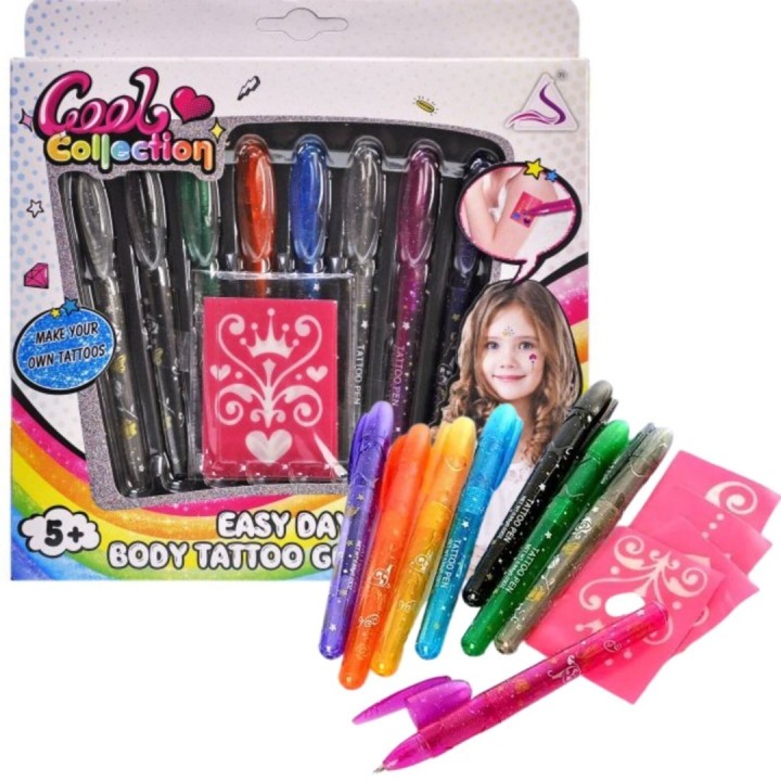 Zestaw Żelowych Długopisów Brokatowych do Zmywalnych Tatuaży