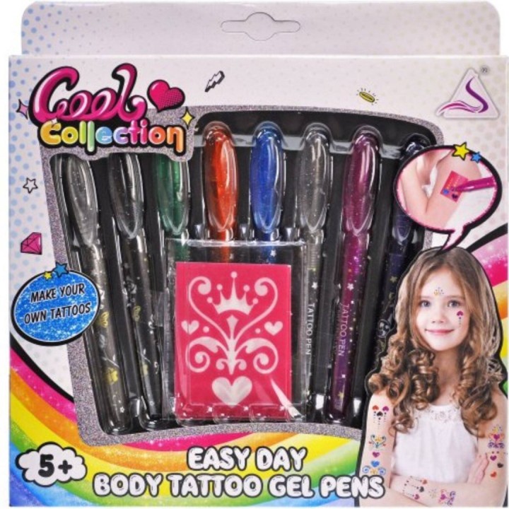 Zestaw Żelowych Długopisów Brokatowych do Zmywalnych Tatuaży