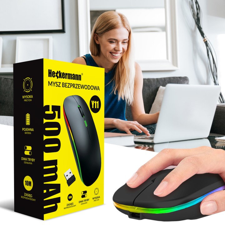 Bezprzewodowa mysz komputerowa Heckermann Y11 Czarna