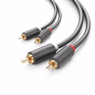 Kabel audio UGREEN 2x RCA do 2x RCA, 1m, czarny, pozłacane wtyki