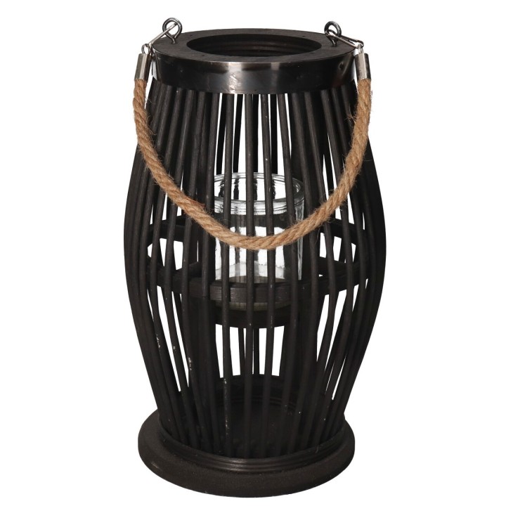 Lampa Rattanowa Bambusowa Czarna 52 cm - Stylowa Latarnia Oświetleniowa