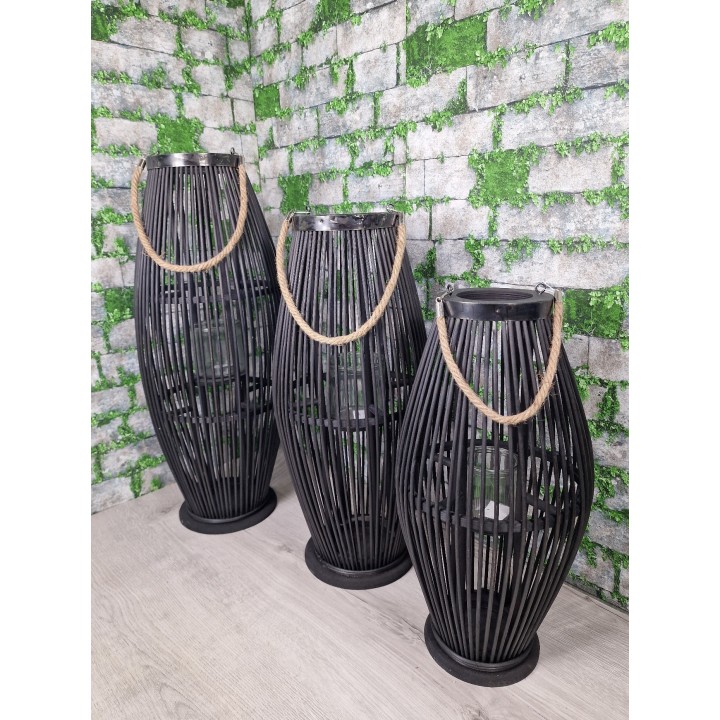 Lampa Rattanowa Bambusowa Czarna 52 cm - Stylowa Latarnia Oświetleniowa