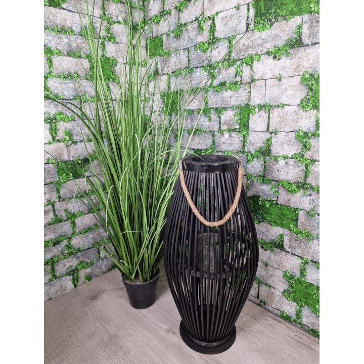 Lampa Rattanowa Bambusowa Czarna 52 cm - Stylowa Latarnia Oświetleniowa