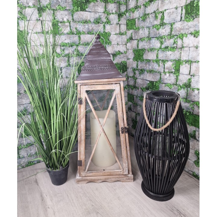 Lampa Rattanowa Bambusowa Czarna 52 cm - Stylowa Latarnia Oświetleniowa