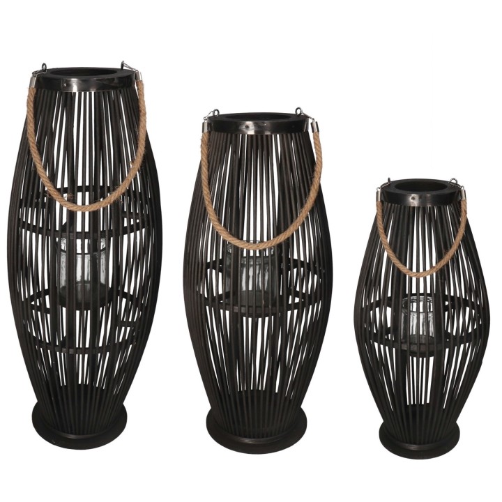 Lampa Rattanowa Bambusowa Czarna 52 cm - Stylowa Latarnia Oświetleniowa