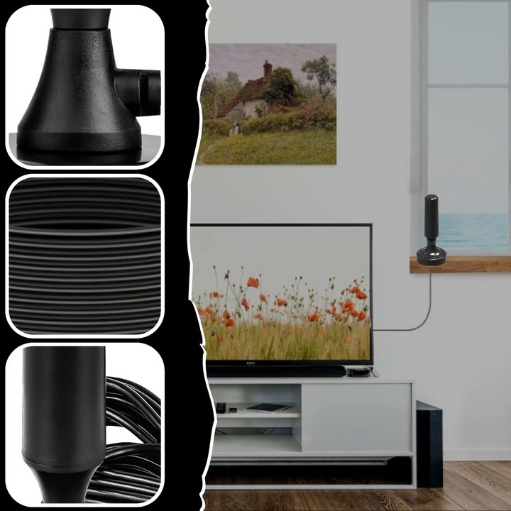 Mocna Antena Telewizyjna Pokojowa Do TV Naziemnej 30dBi DVB-T DVBT2 H.265 AH-0031