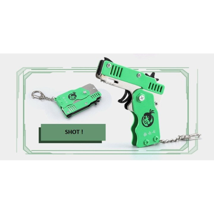 Pistolet Na Gumki Recepturki dla Dzieci Tarcza+Gumki Składany Brelok Zielony