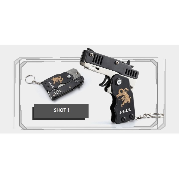 Pistolet Na Gumki Recepturki dla Dzieci Tarcza+Gumki Składany Brelok Czarny