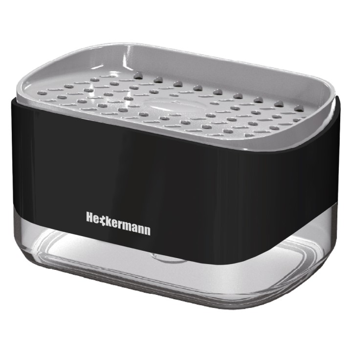 Dozownik płynu do mycia naczyń + gąbka Heckermann KH20017 w kolorze czarnym