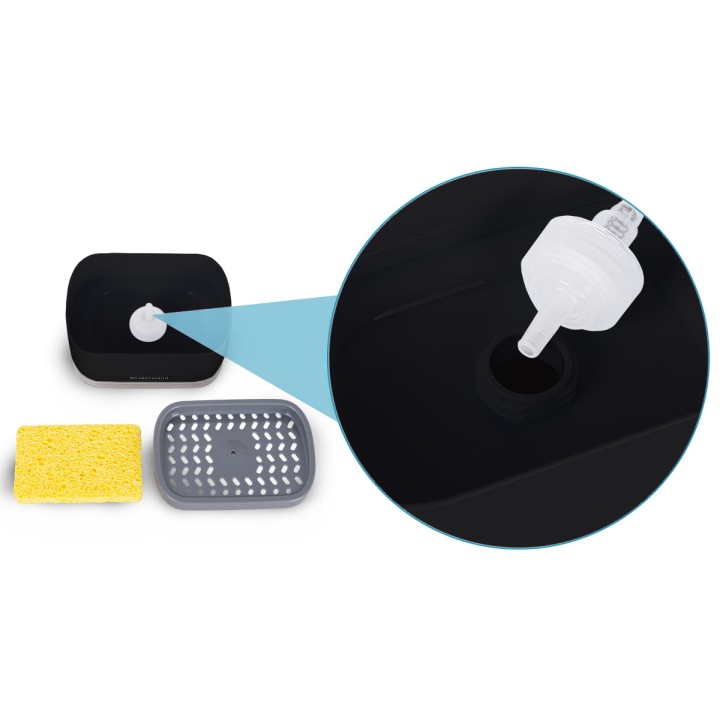 Dozownik płynu do mycia naczyń + gąbka Heckermann KH20017 w kolorze czarnym