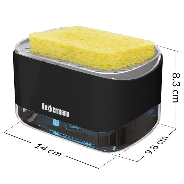 Dozownik płynu do mycia naczyń + gąbka Heckermann KH20017 w kolorze czarnym