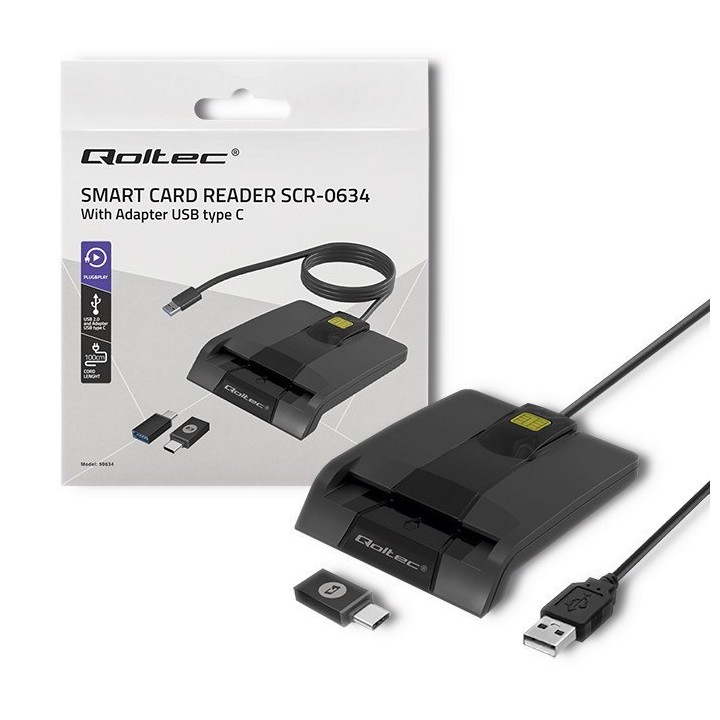 Czytnik Kart Chipowych ID z USB-C - Qoltec SCR-0634