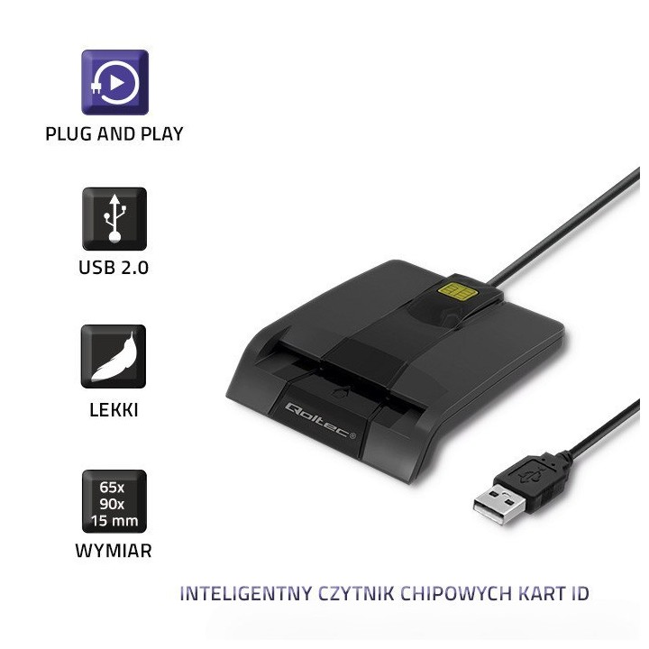Czytnik Kart Chipowych ID z USB-C - Qoltec SCR-0634