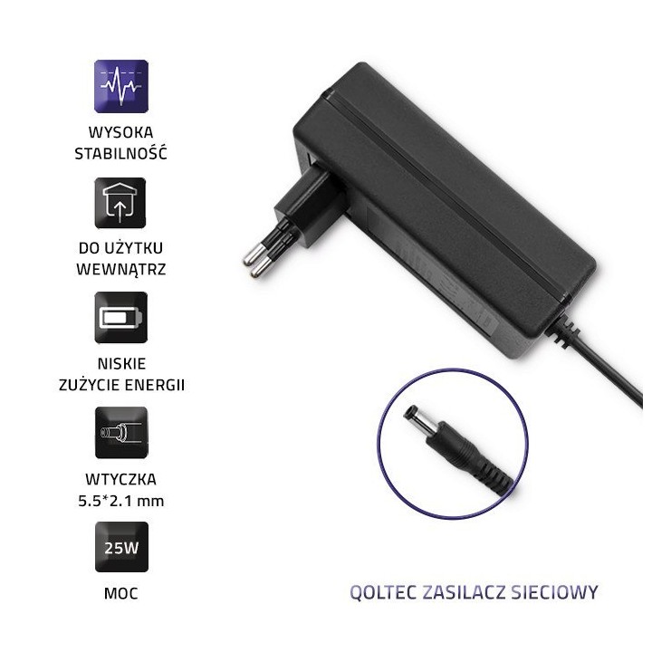Wtyczkowy Zasilacz Qoltec 25W / 5V / 5A