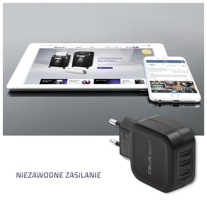 Ładowarka sieciowa Qoltec 17W z 3 złączami USB