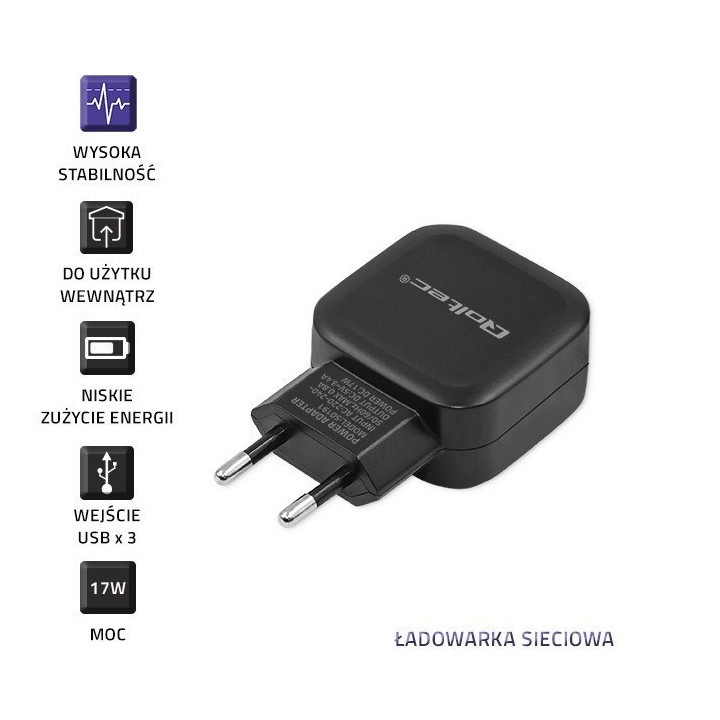 Ładowarka sieciowa Qoltec 17W z 3 złączami USB