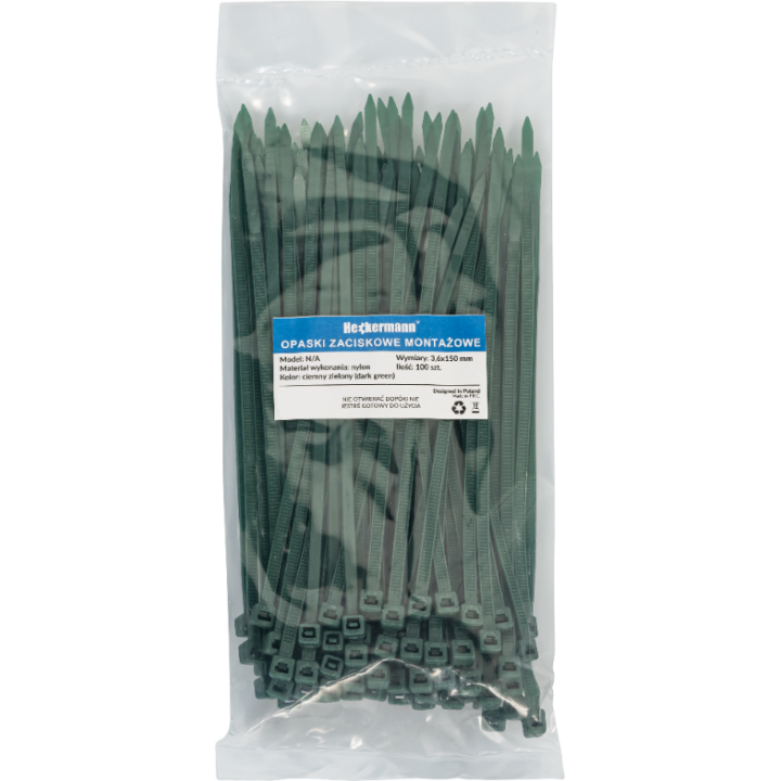 Zielone Opaski zaciskowe Heckermann 2,5x150mm 100szt
