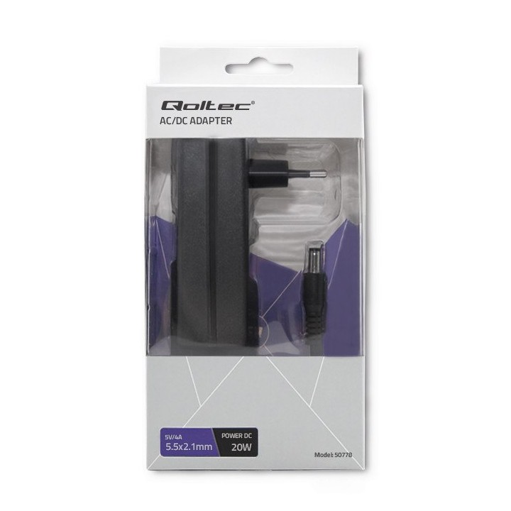Qoltec Zasilacz wtyczkowy 20W / 5V / 4A / 5.5*2.1