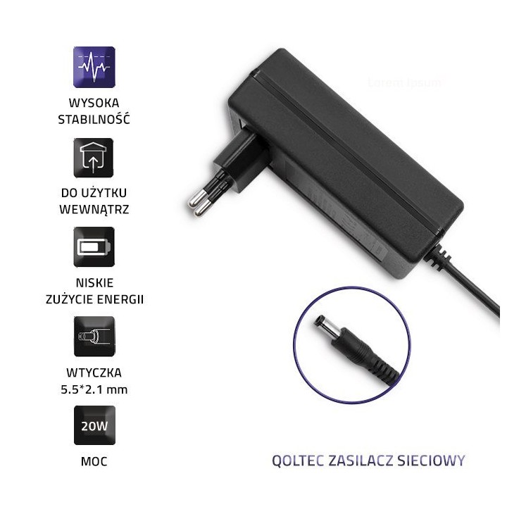 Qoltec Zasilacz wtyczkowy 20W / 5V / 4A / 5.5*2.1